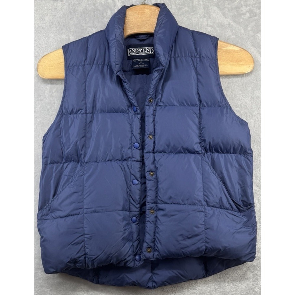 Vintage Lands' End Goosedown Blue Puffer Vest Women's Size Medium M
